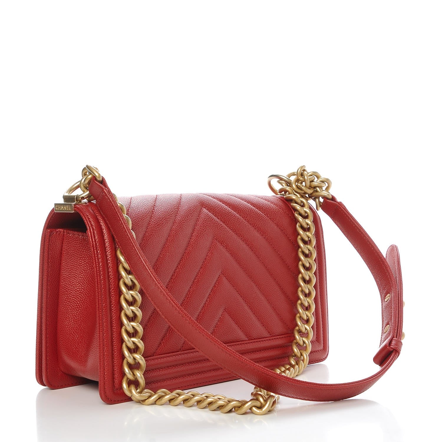 Chanel Caviar Chevron Quilted Medium Boy Flap Red 3 of 8