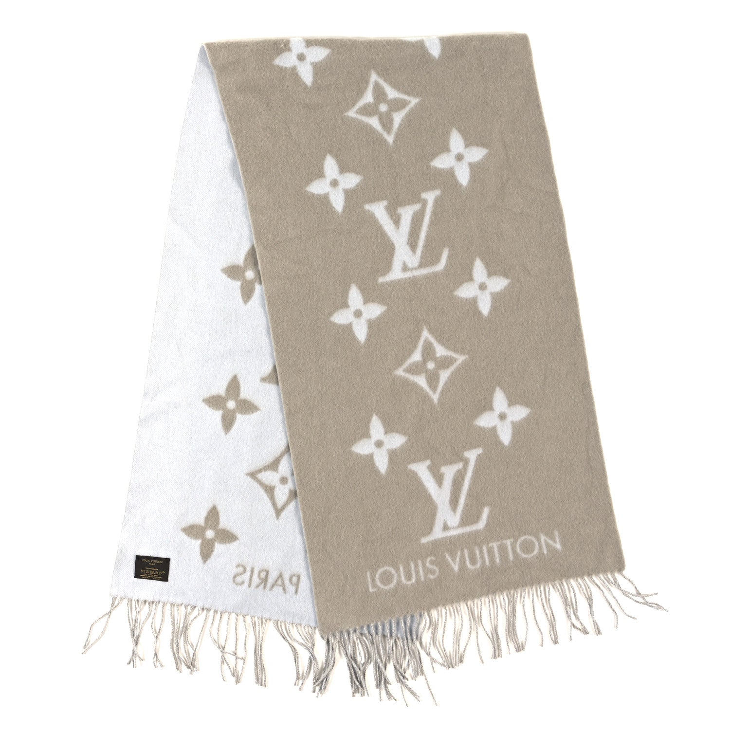 Louis Vuitton Cashmere Monogram Reykjavik Scarf Greige 1643521