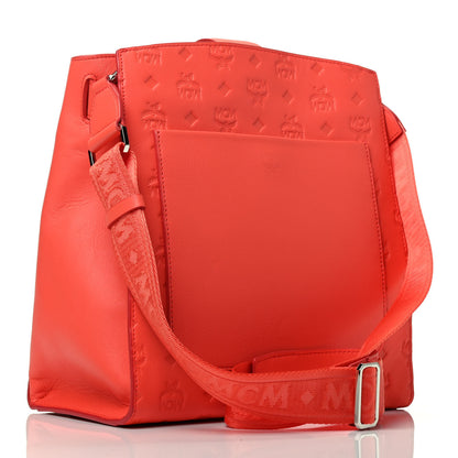 MCM Calfskin Ottomar Monogram Essential Bucket Bag Hot Coral 3 of 9