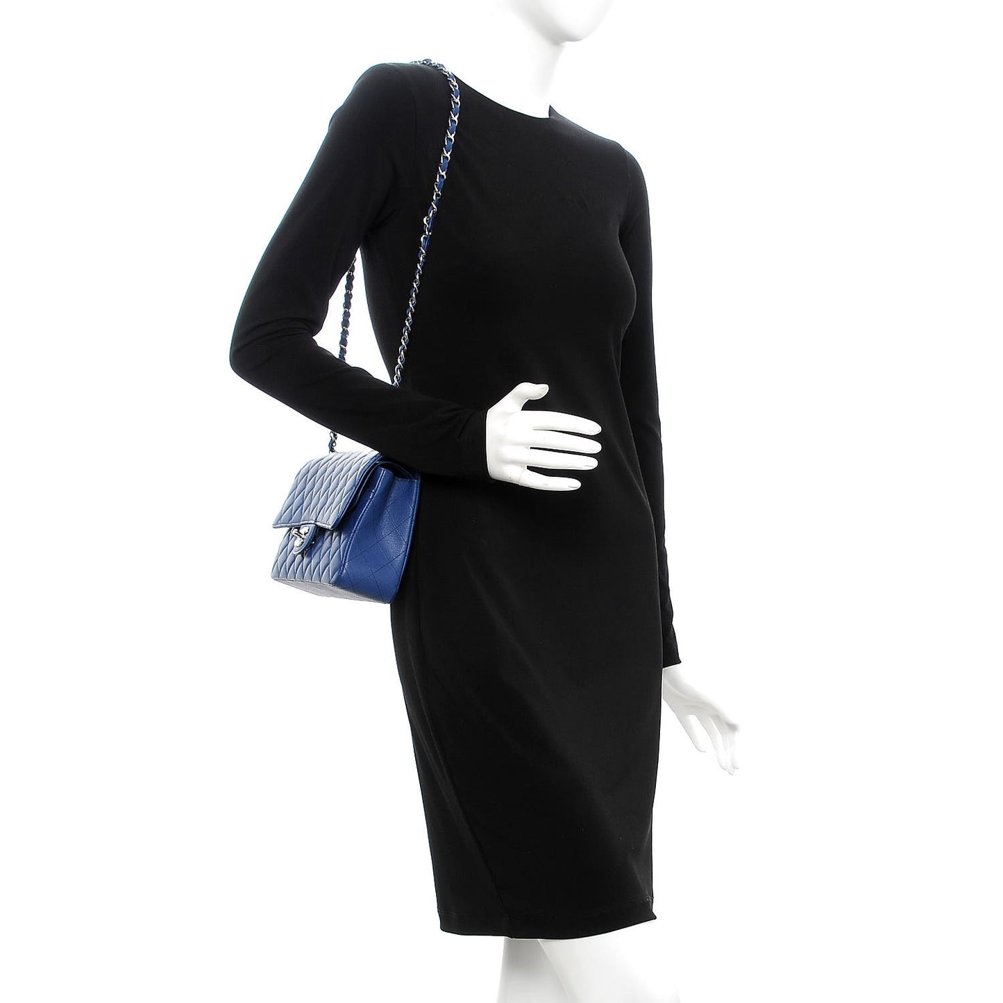 Caviar Quilted Medium Double Flap Dark Blue