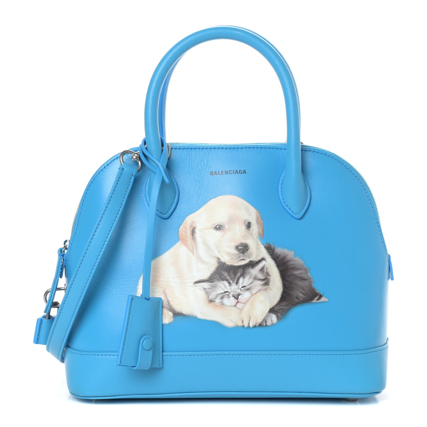 Soft Calfskin Puppy And Kitten S Ville Top Handle Bag Bleu Turquoise