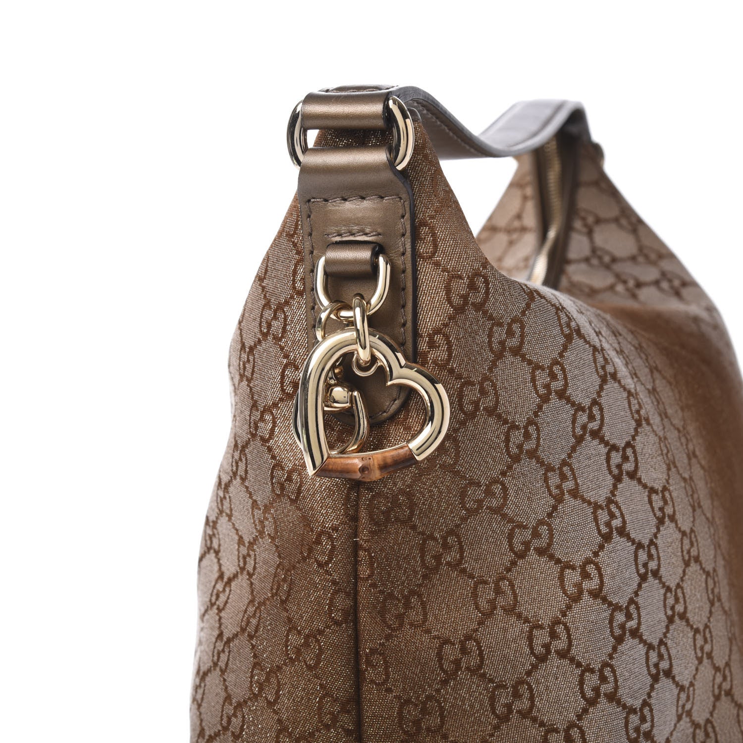 Gucci Monogram Lurex Medium Heart Bit Charm Hobo Bronze 10 of 12