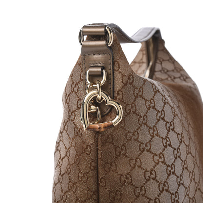 Gucci Monogram Lurex Medium Heart Bit Charm Hobo Bronze 10 of 12
