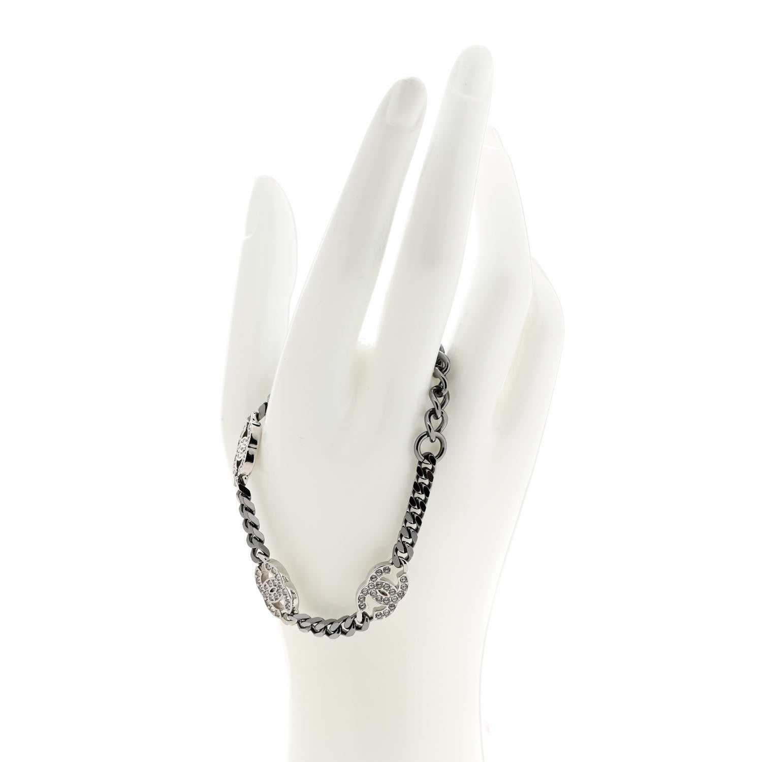 Chanel Crystal CC Chain Bracelet Silver 2 of 5
