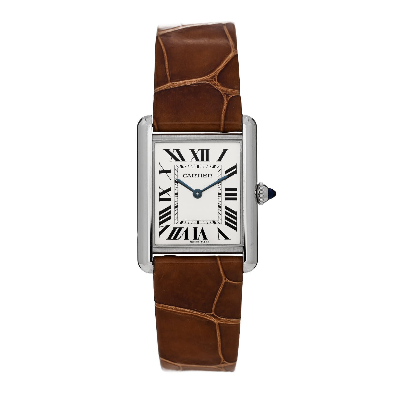 Cartier Stainless Steel Alligator 24mm Tank Solo Quartz Watch Brown 1 of 5