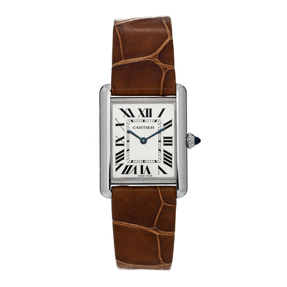 Cartier Stainless Steel Alligator 24mm Tank Solo Quartz Watch Brown 1 of 5