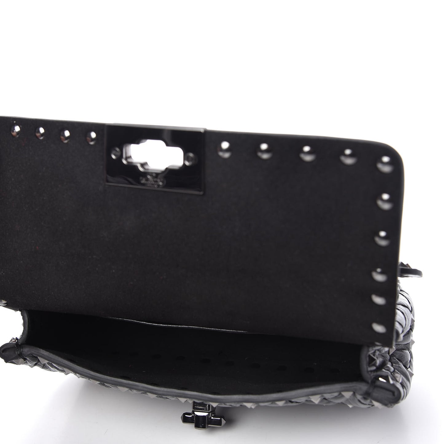 Craquele Nappa Small Rockstud Spike Shoulder Bag Black