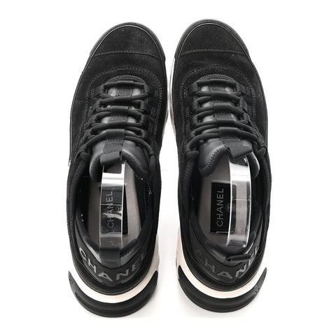 Suede Calfskin Nylon Grosgrain CC Sneakers 41 Black