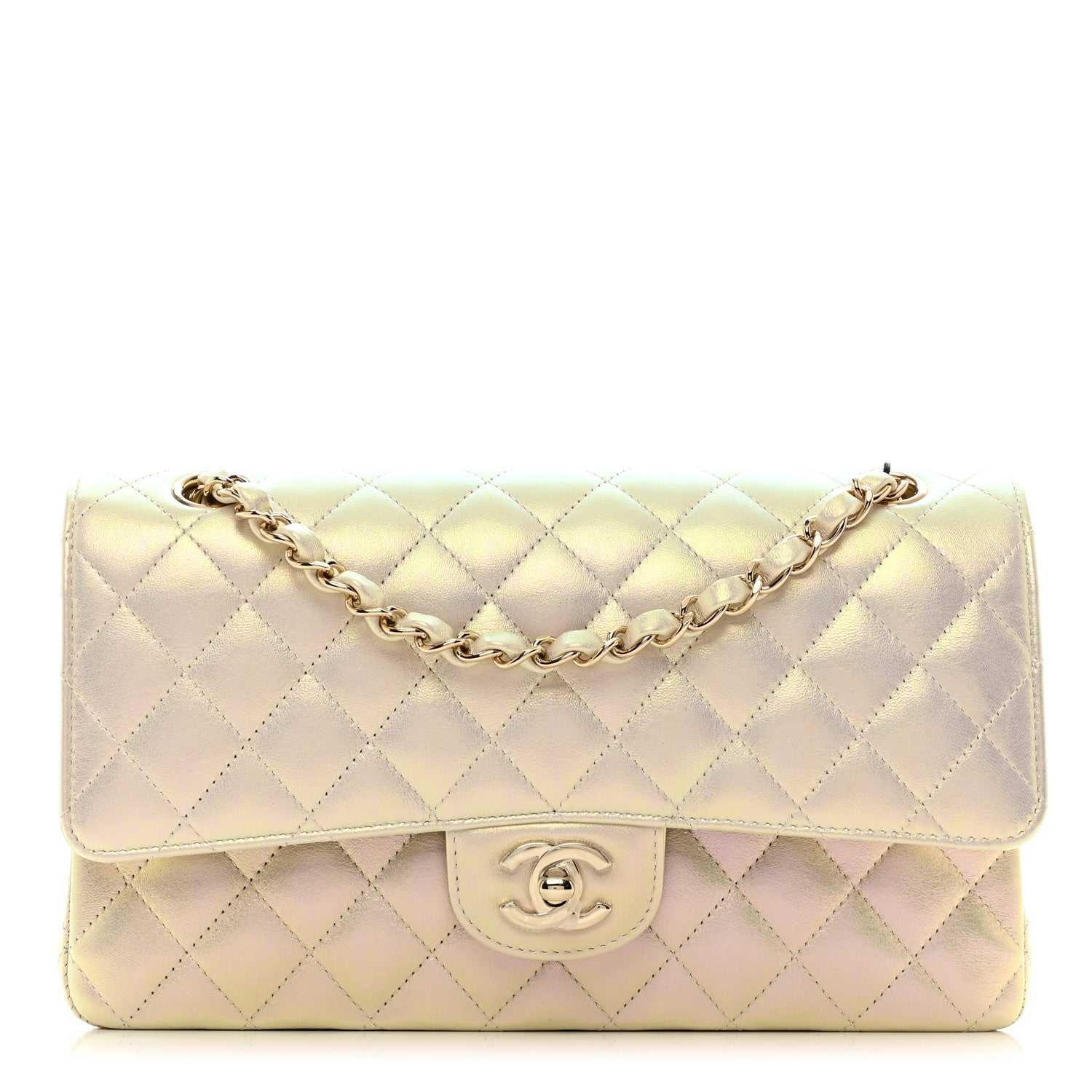 Chanel Iridescent Lambskin Quilted Medium Double Flap Ivory 1 of 10