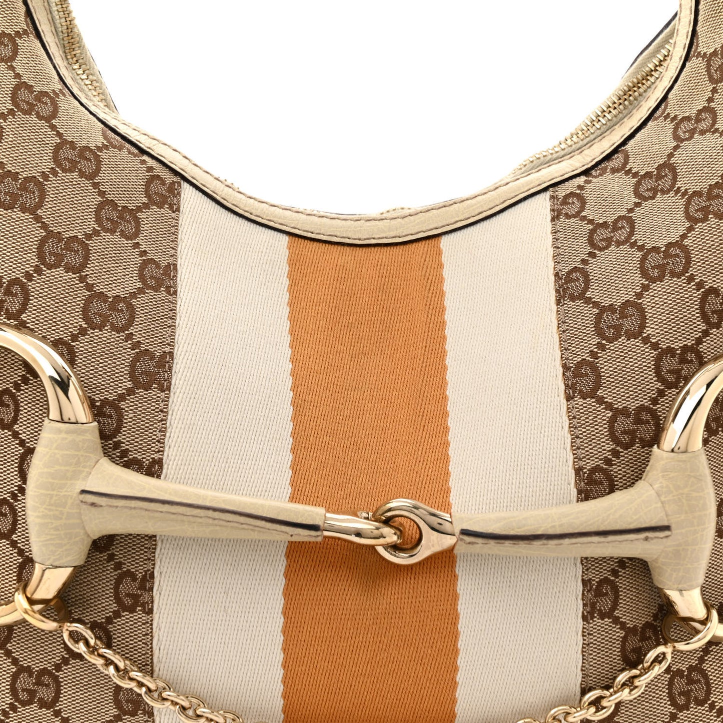 Monogram Large Horsebit Web Shoulder Bag White
