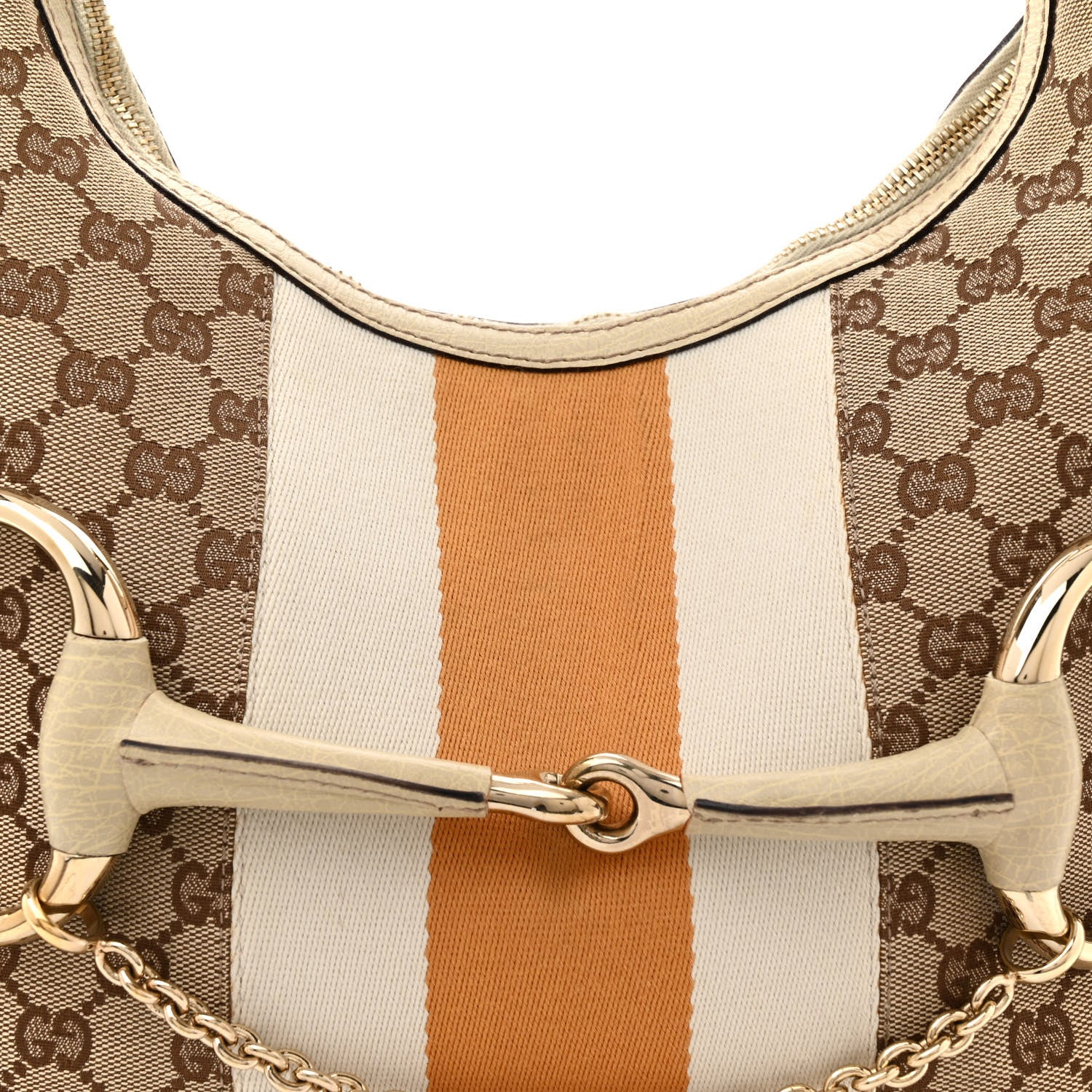Gucci Monogram Large Horsebit Web Shoulder Bag White 8 of 15