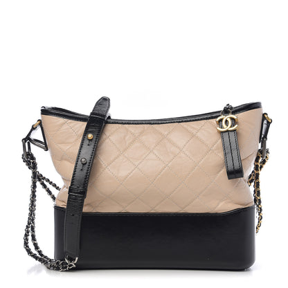 Chanel Aged Calfskin Quilted Medium Gabrielle Hobo Beige Black 1 of 9