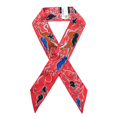 Hermes Silk Mille Et Un Lapins Twilly Grenadine Bleu Black 1 of 3