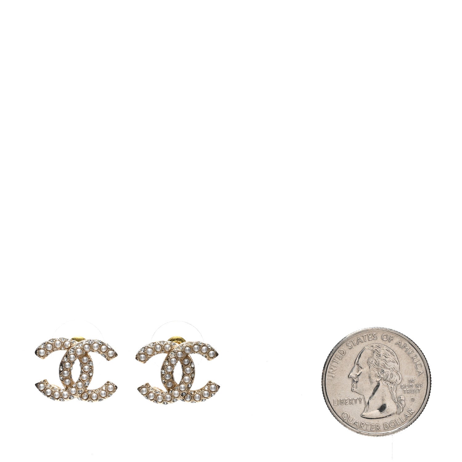 Chanel Crystal Pearl CC Earrings Gold 2 of 5