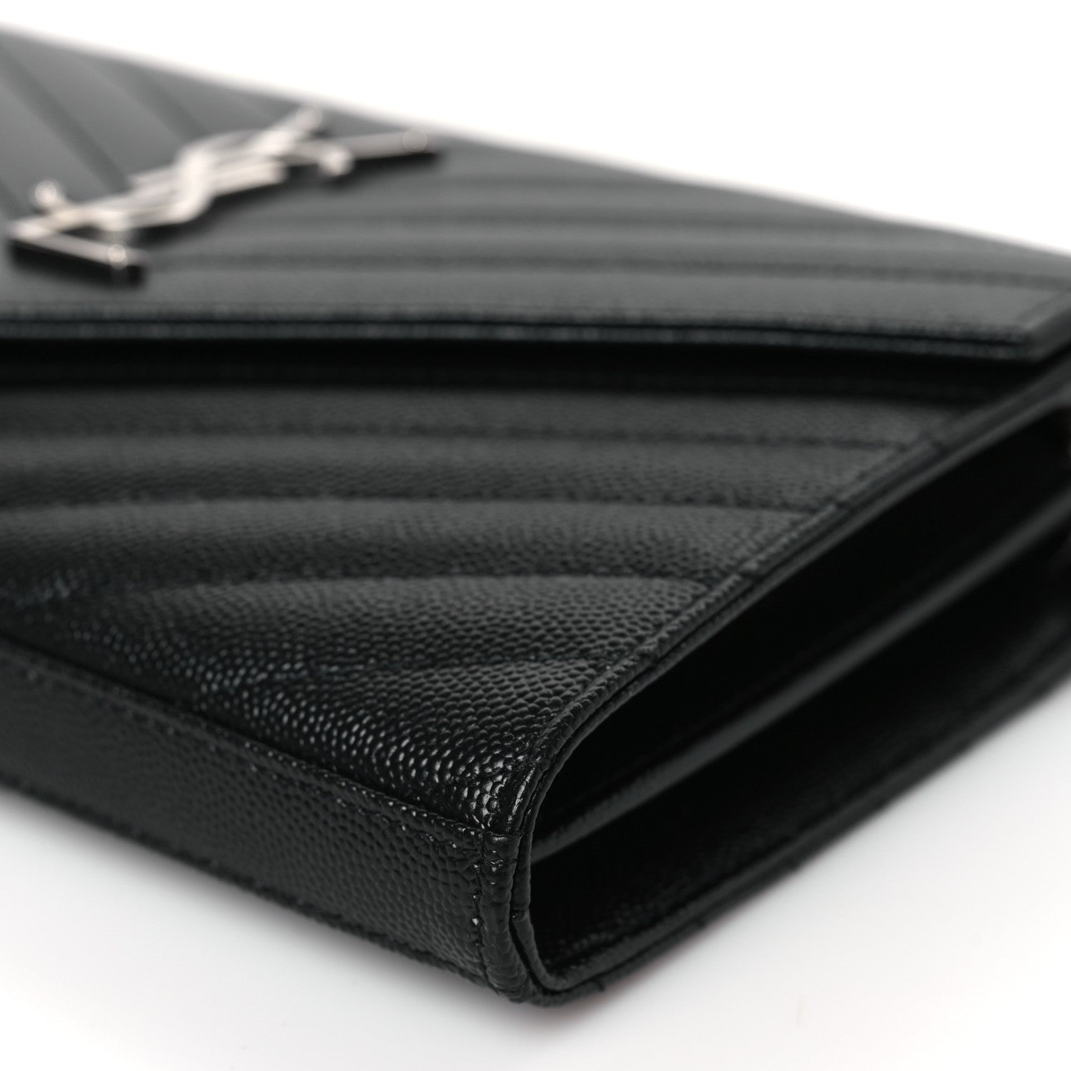 Saint Laurent Grain De Poudre Matelasse Chevron Monogram Chain Wallet Black 8 of 8