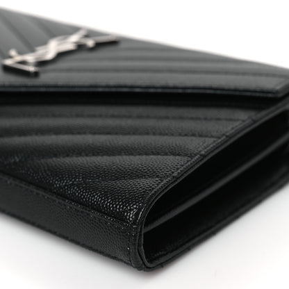 Saint Laurent Grain De Poudre Matelasse Chevron Monogram Chain Wallet Black 8 of 8