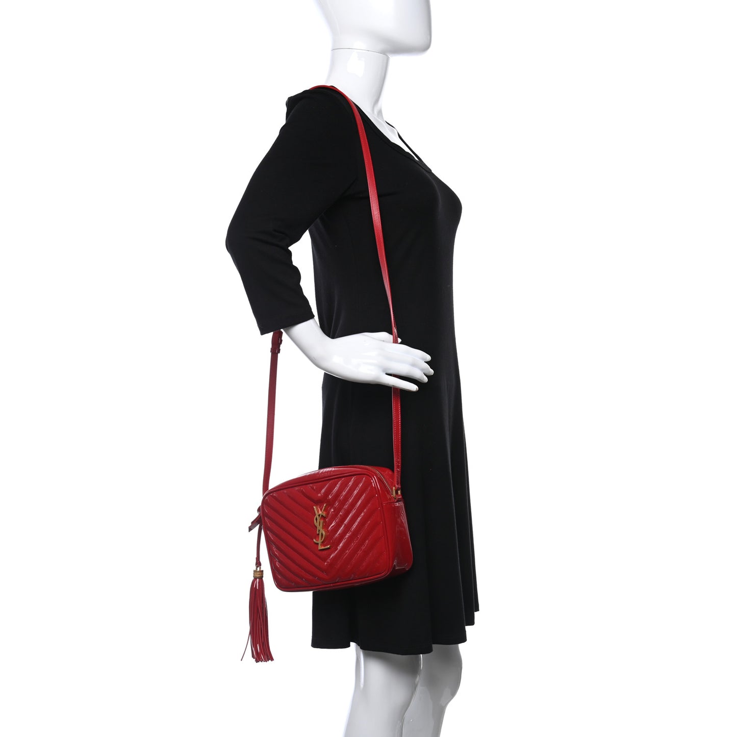 Patent Calfskin Matelasse Monogram Lou Camera Bag Red