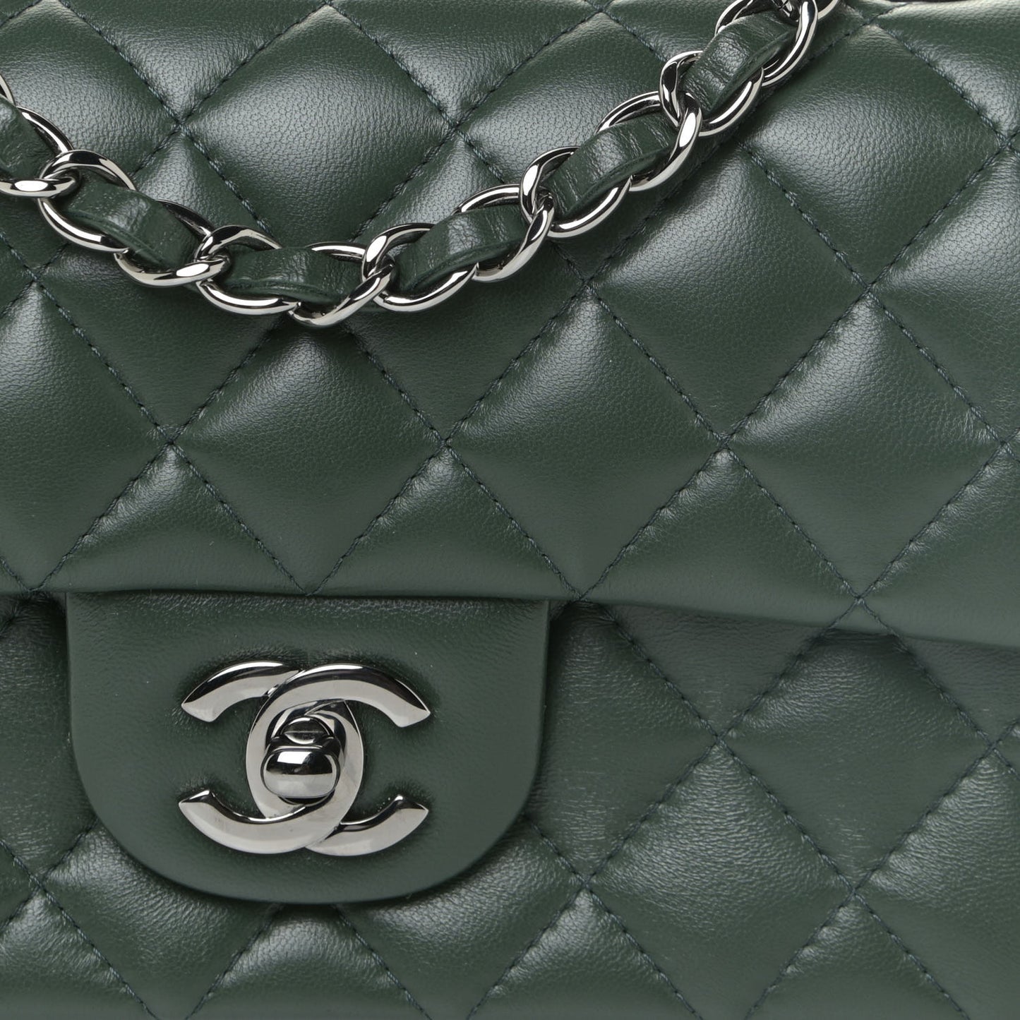 Lambskin Quilted Mini Rectangular Flap Green
