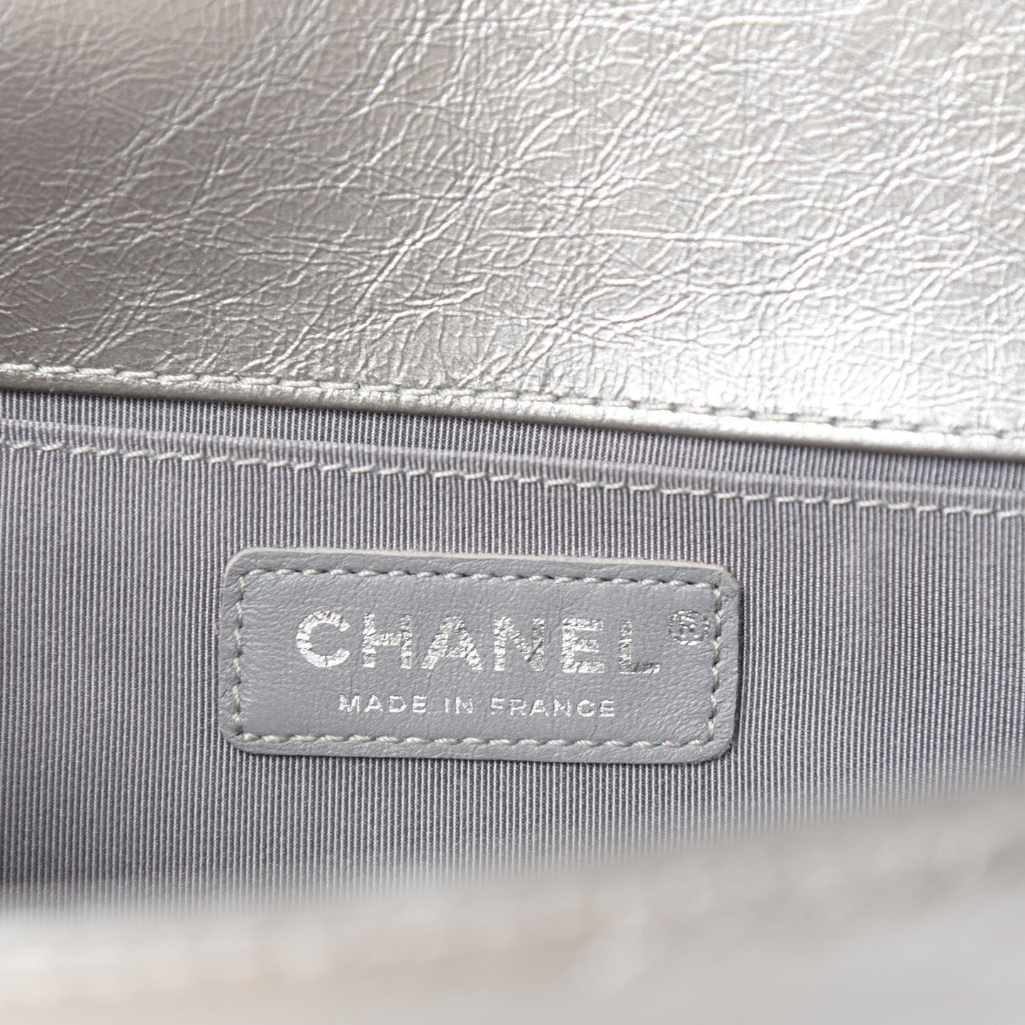 Metallic Aged Calfskin Quilted Medium Top Handle Boy Flap Silver