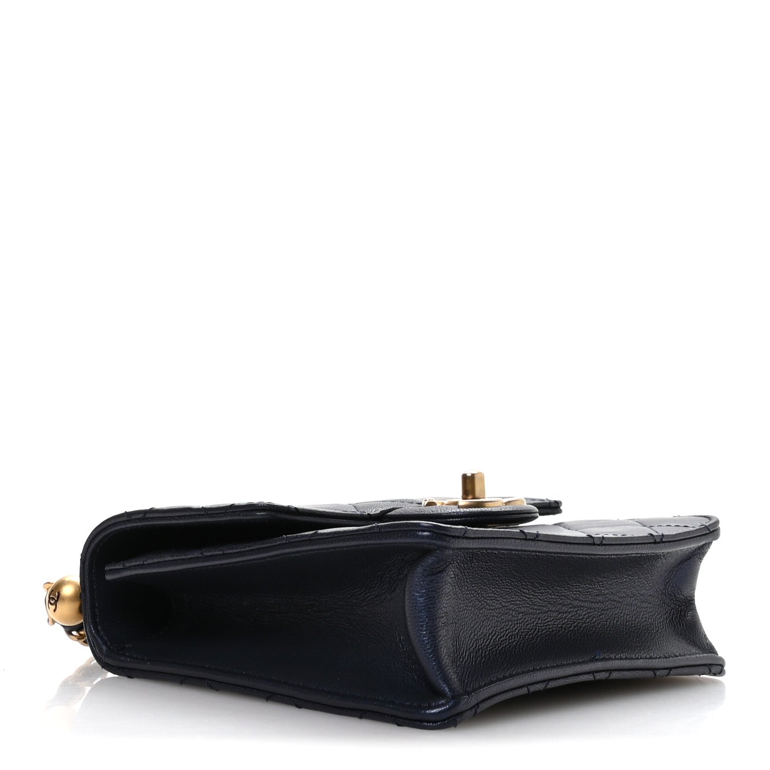 Chanel Iridescent Lambskin Quilted Chic Pearls Flap Navy Blue 4 of 11