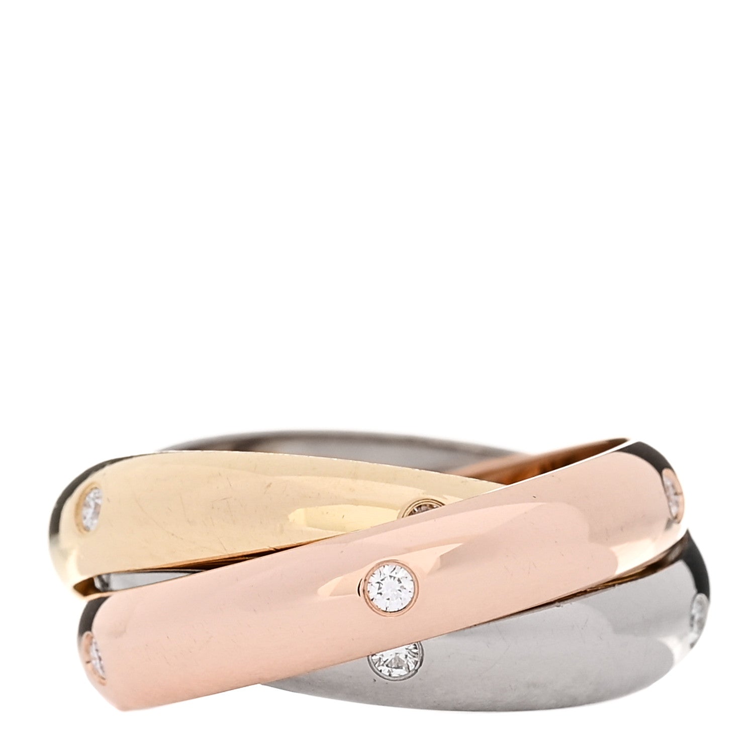 Cartier 18K Pink Yellow White Gold Diamond Medium Trinity Ring 51 5.75 1 of 6