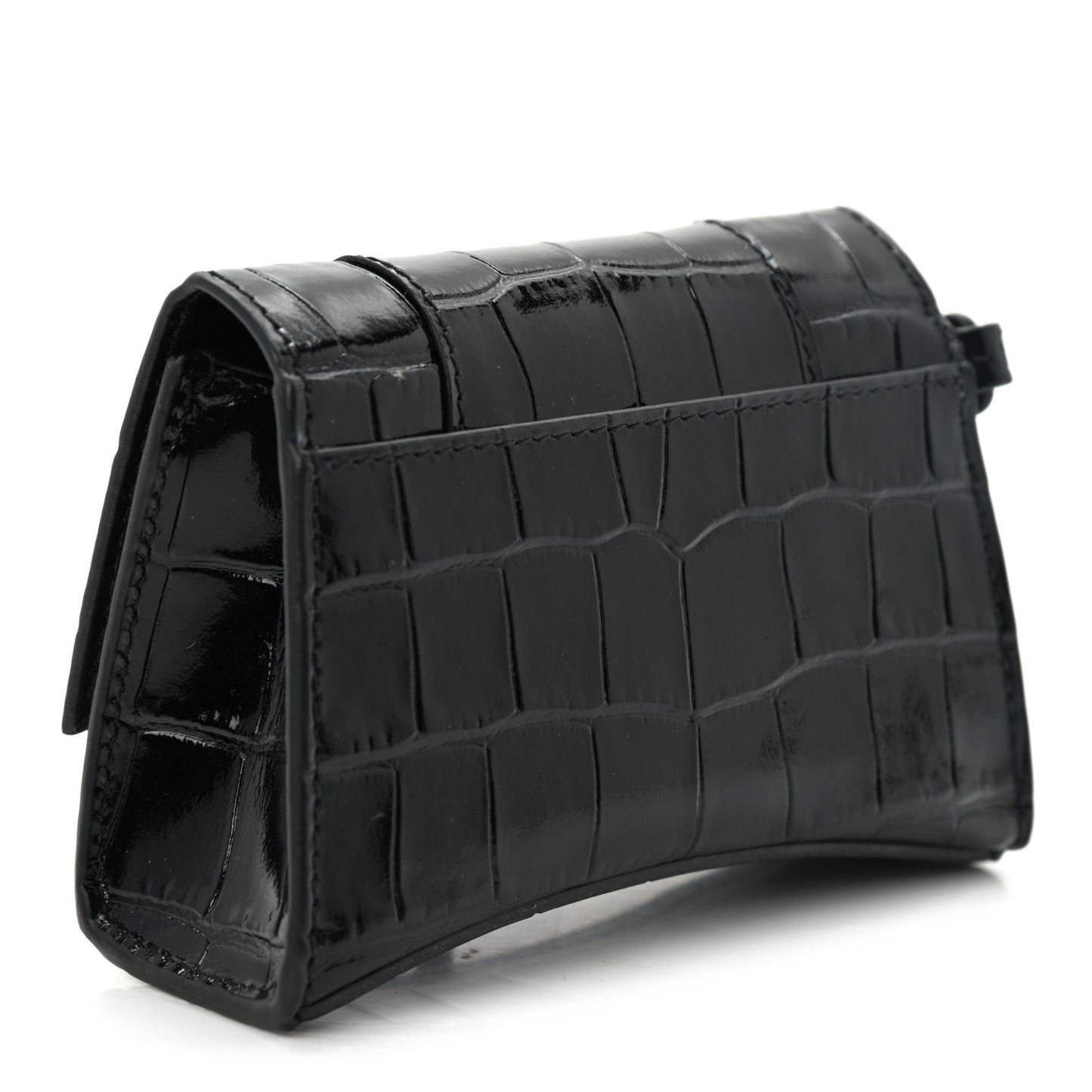 Shiny Calfskin Monochrome Crocodile Embossed Hourglass Chain Cardholder Black