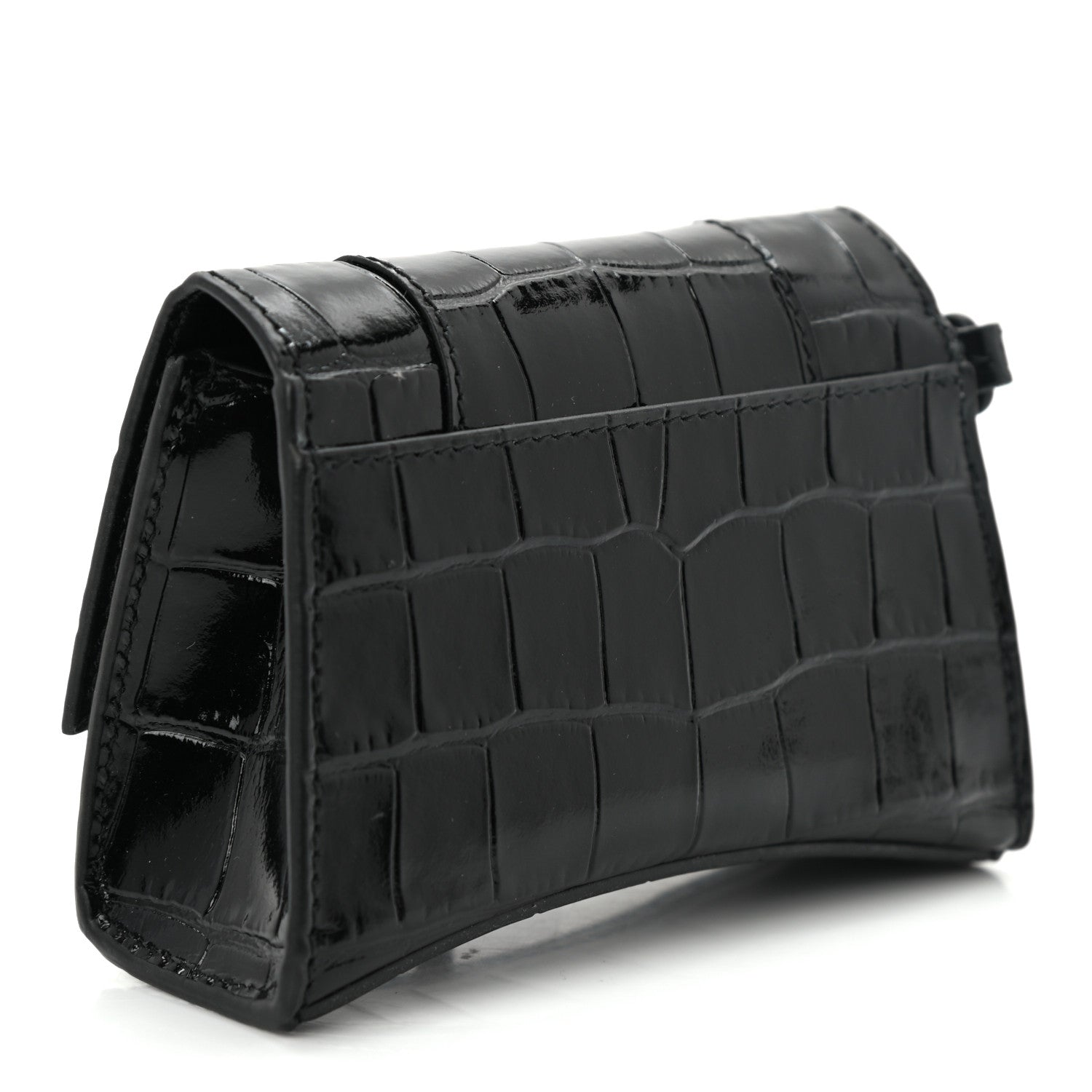 Balenciaga Shiny Calfskin Monochrome Crocodile Embossed Hourglass Chain Cardholder Black 2 of 5
