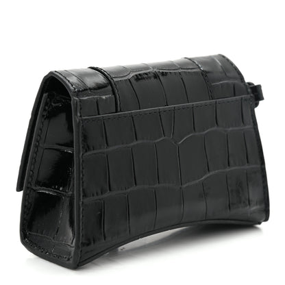 Balenciaga Shiny Calfskin Monochrome Crocodile Embossed Hourglass Chain Cardholder Black 2 of 5