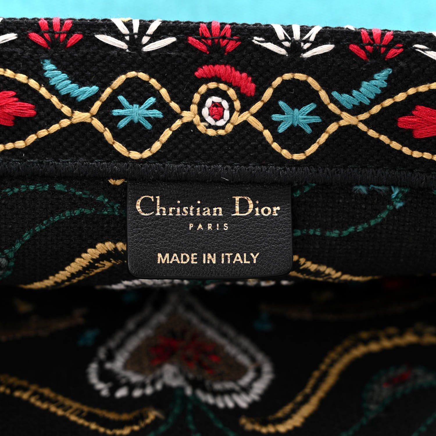 Christian Dior Canvas Embroidered Large Flowers Heart Book Tote Black Multicolor 6 of 10