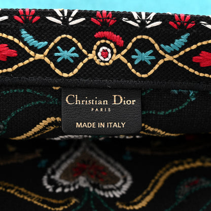 Christian Dior Canvas Embroidered Large Flowers Heart Book Tote Black Multicolor 6 of 10