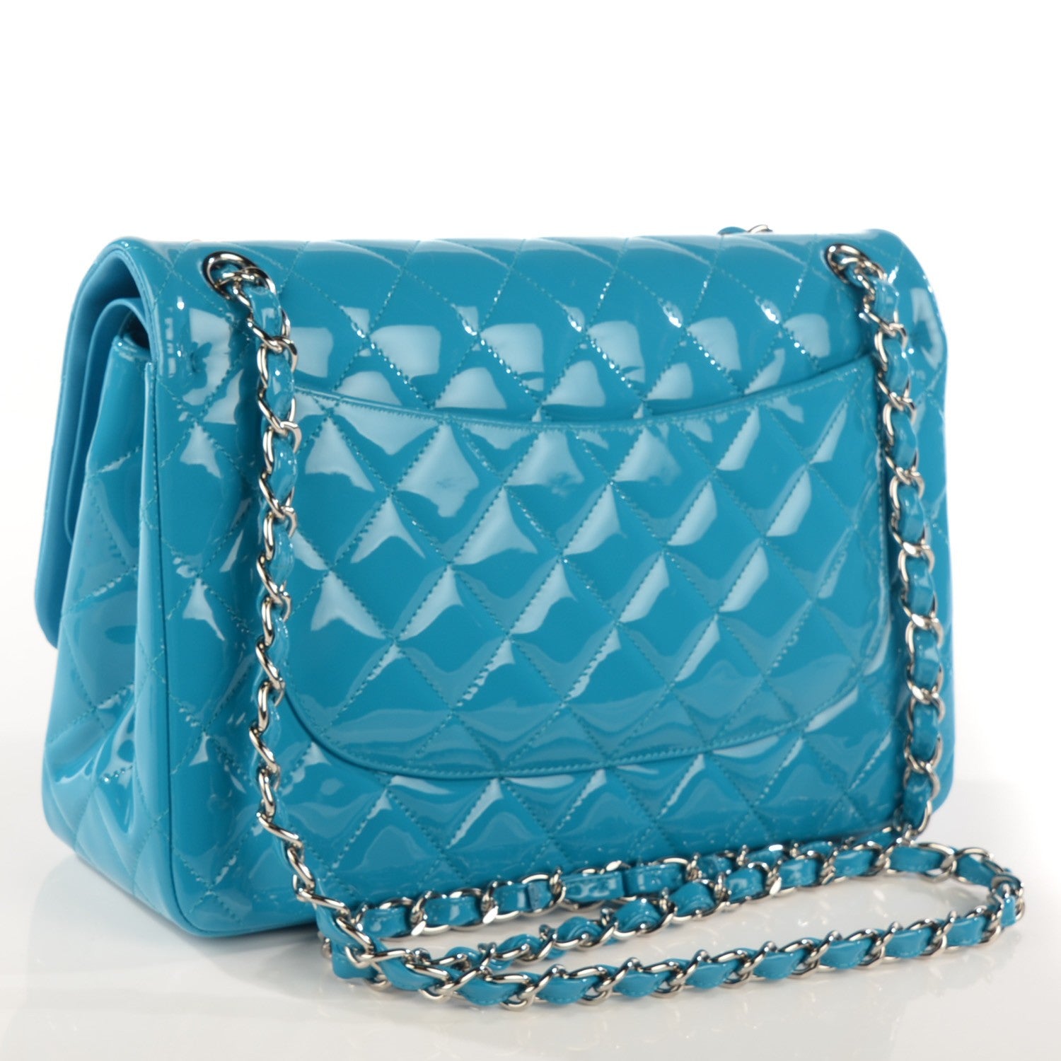 Chanel Patent Calfskin Quilted Jumbo Double Flap Turquoise 3 of 8