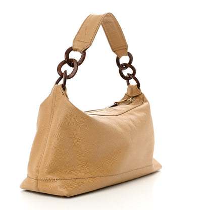 Chanel Caviar CC Wood Chain Hobo Beige 3 of 14