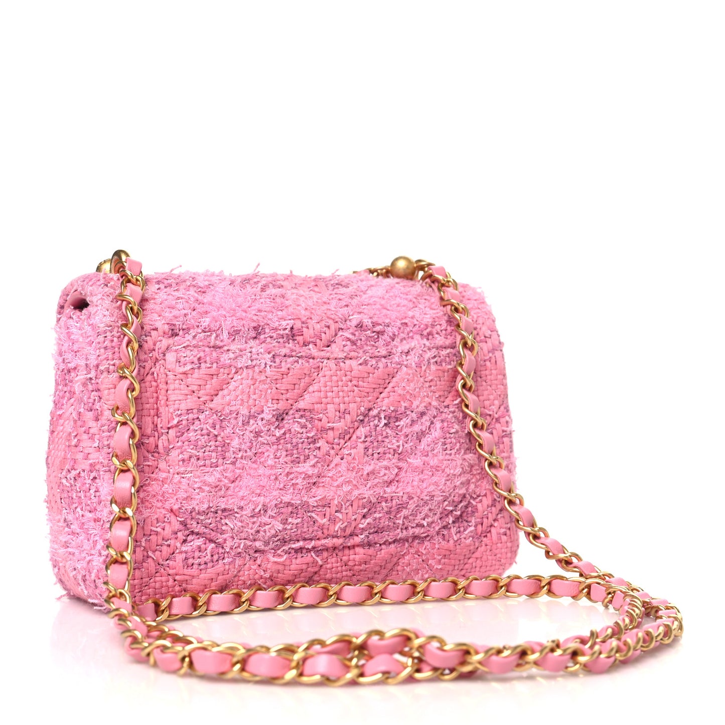 Tweed Quilted Pearl Twist Mini Square Flap Pink Dark Pink