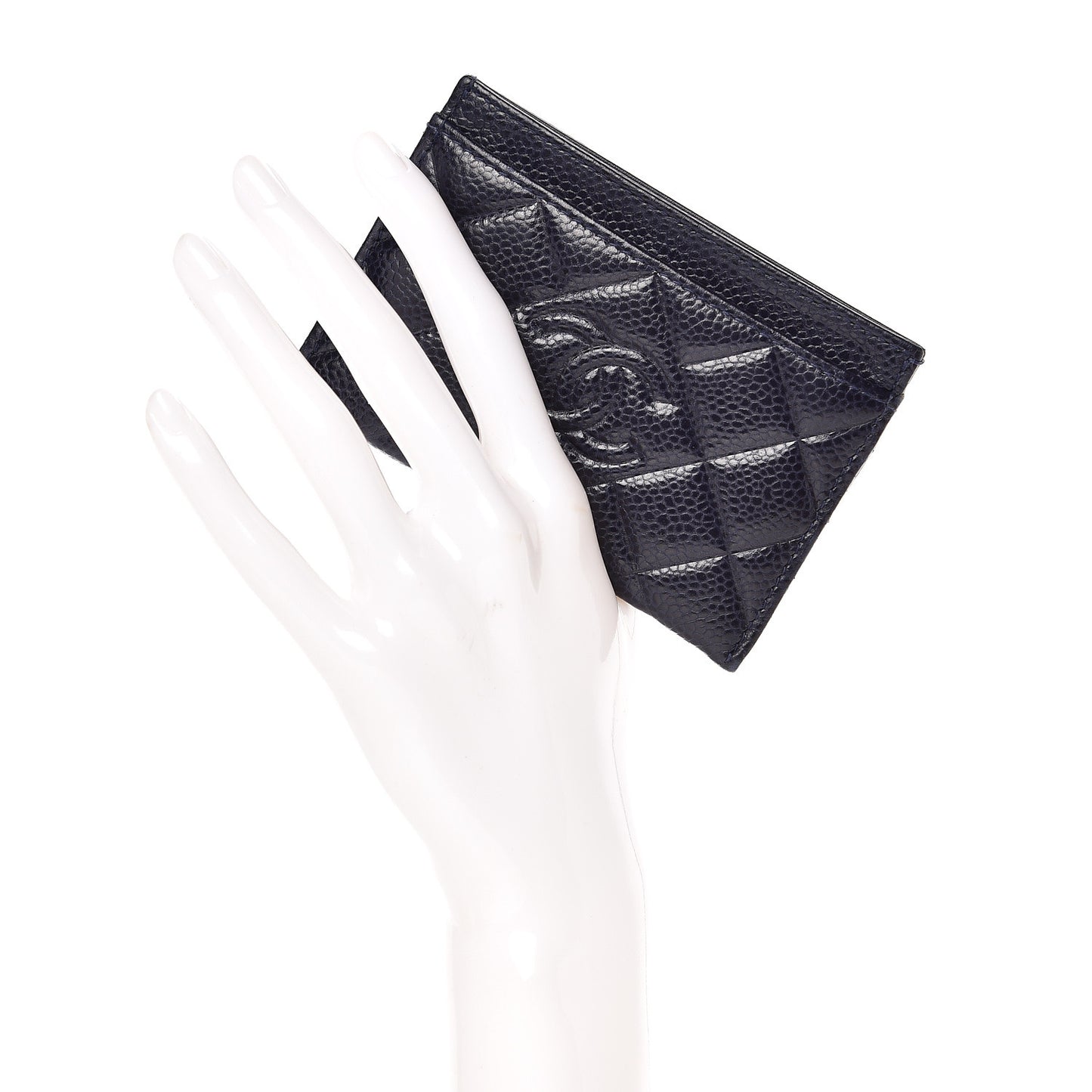 Caviar Quilted Diamond CC Card Holder Dark Navy