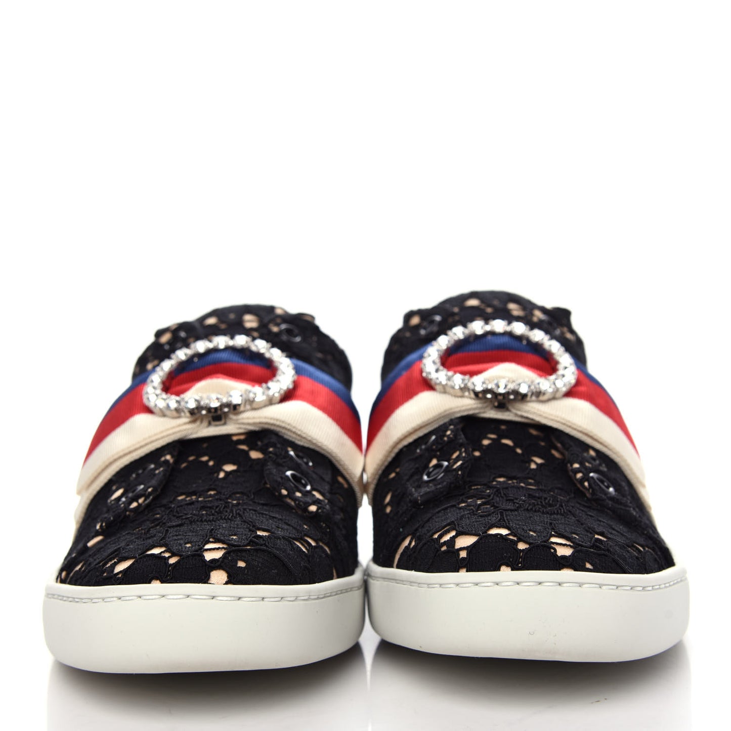 Lace Crystal Sylvie Web Flower Leaf Womens Ace Sneakers 38.5 Black Tan Beige