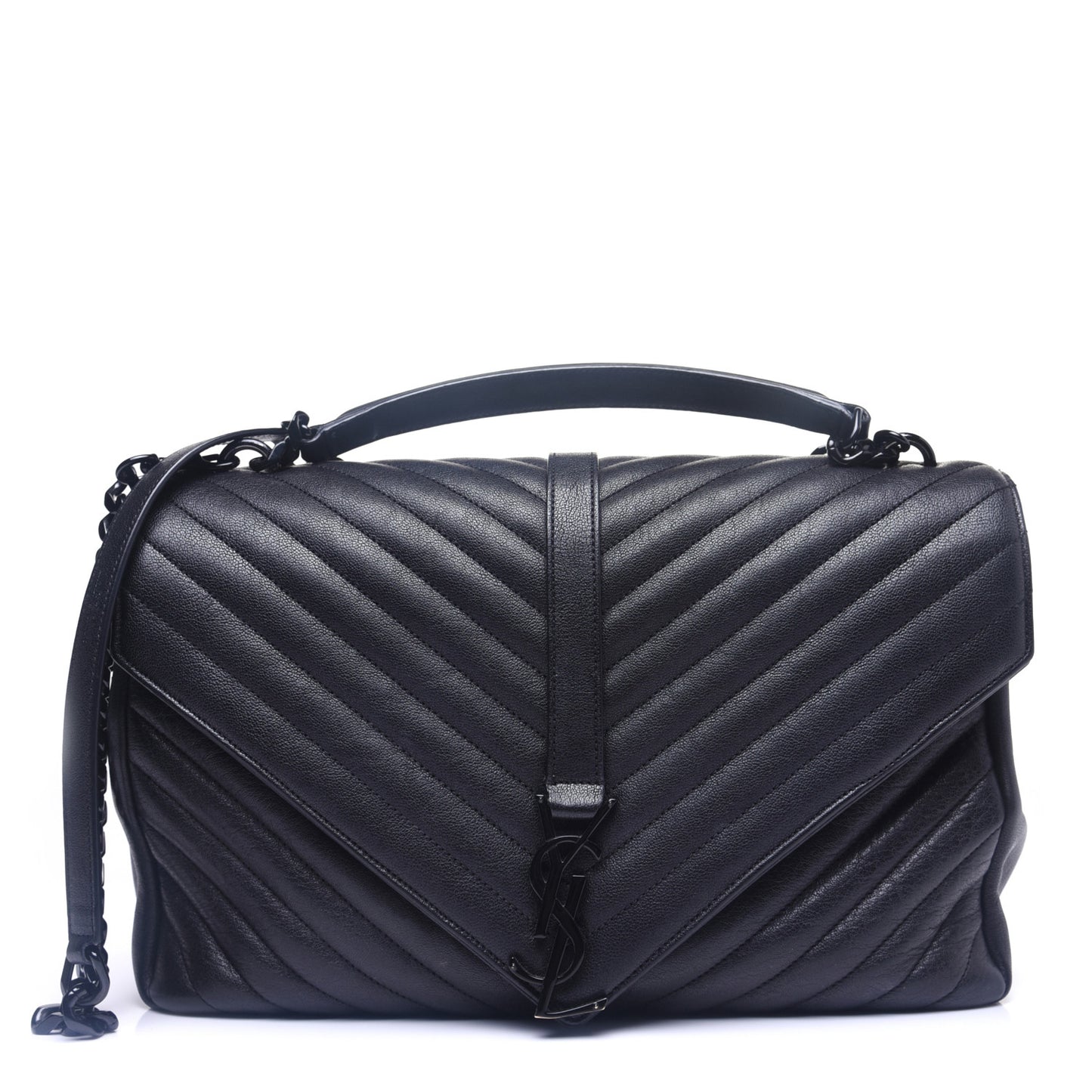 Sheepskin Matelasse Chevron Monogram Monochrome Large College Satchel Black