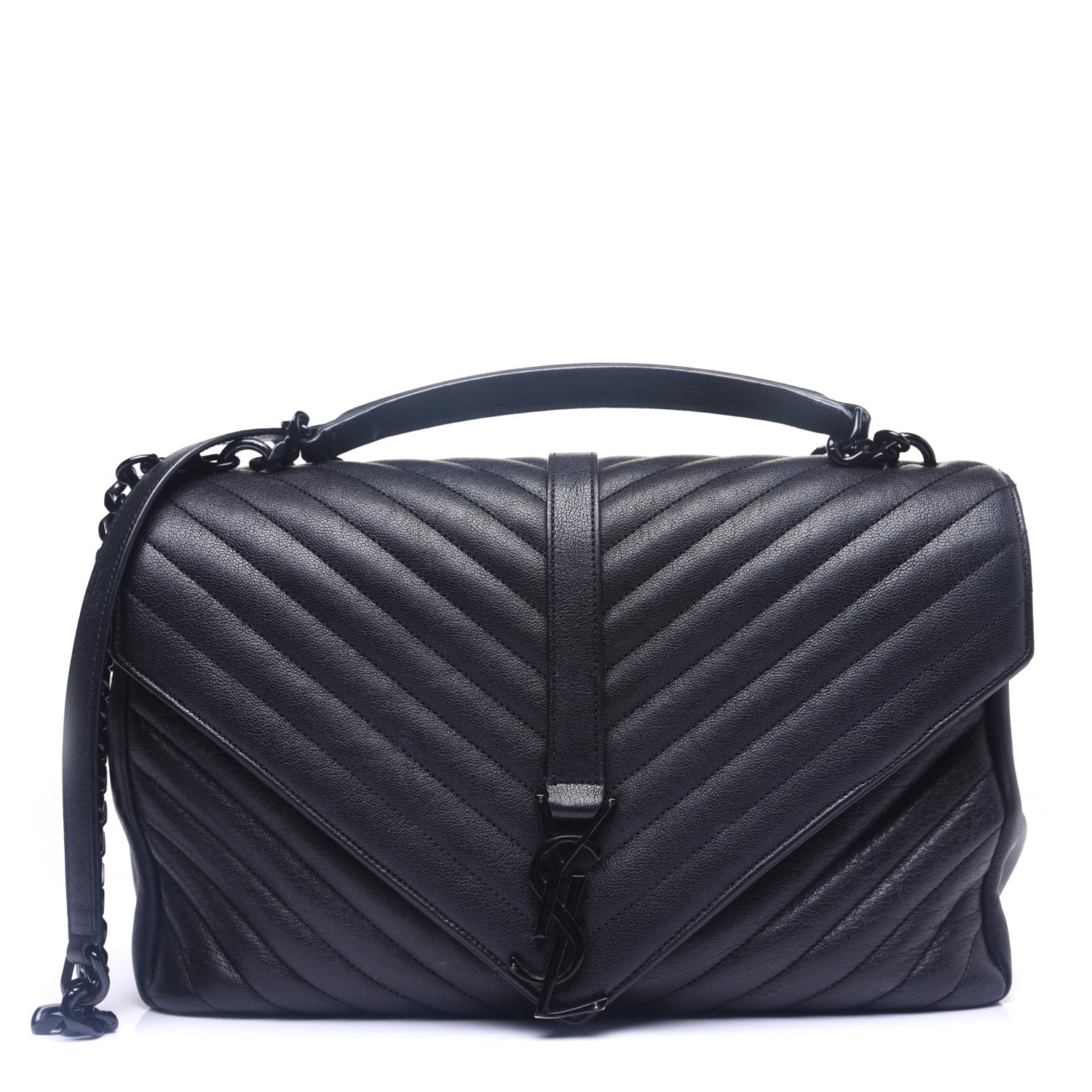 Saint Laurent Sheepskin Matelasse Chevron Monogram Monochrome Large College Satchel Black 1 of 13