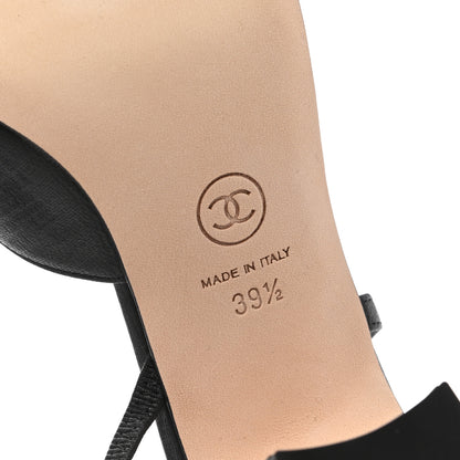 Chanel Goatskin Calfskin Cap Toe CC Slingback Sandals 39.5 Black 6 of 8
