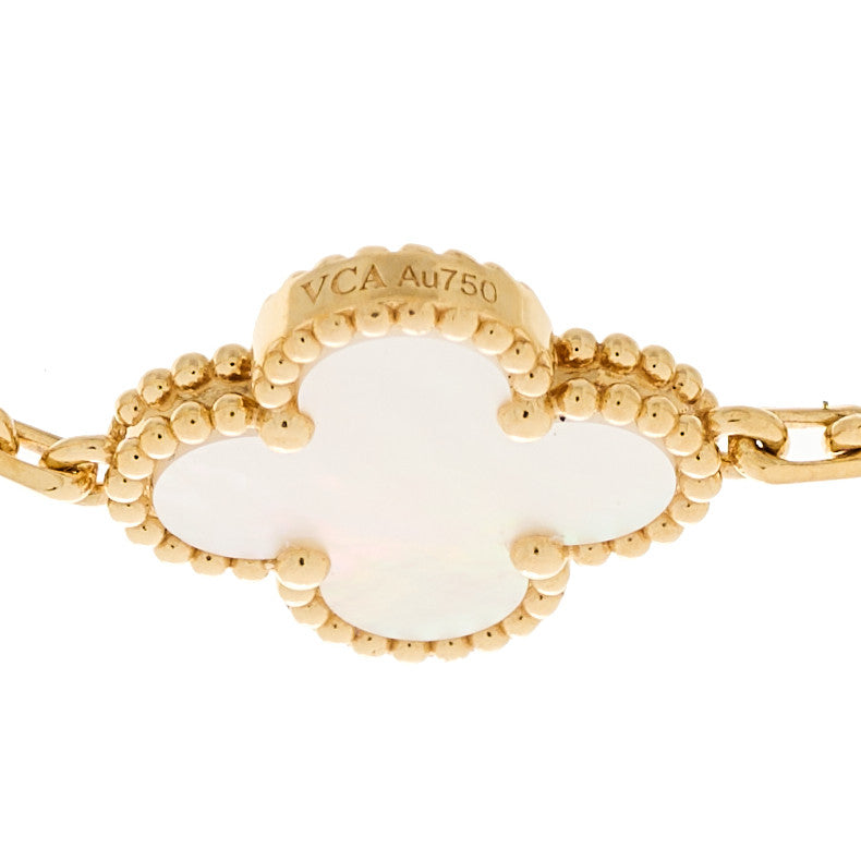 Van Cleef & Arpels 18K Yellow Gold Mother of Pearl 5 Motifs Vintage Alhambra Bracelet 3 of 5