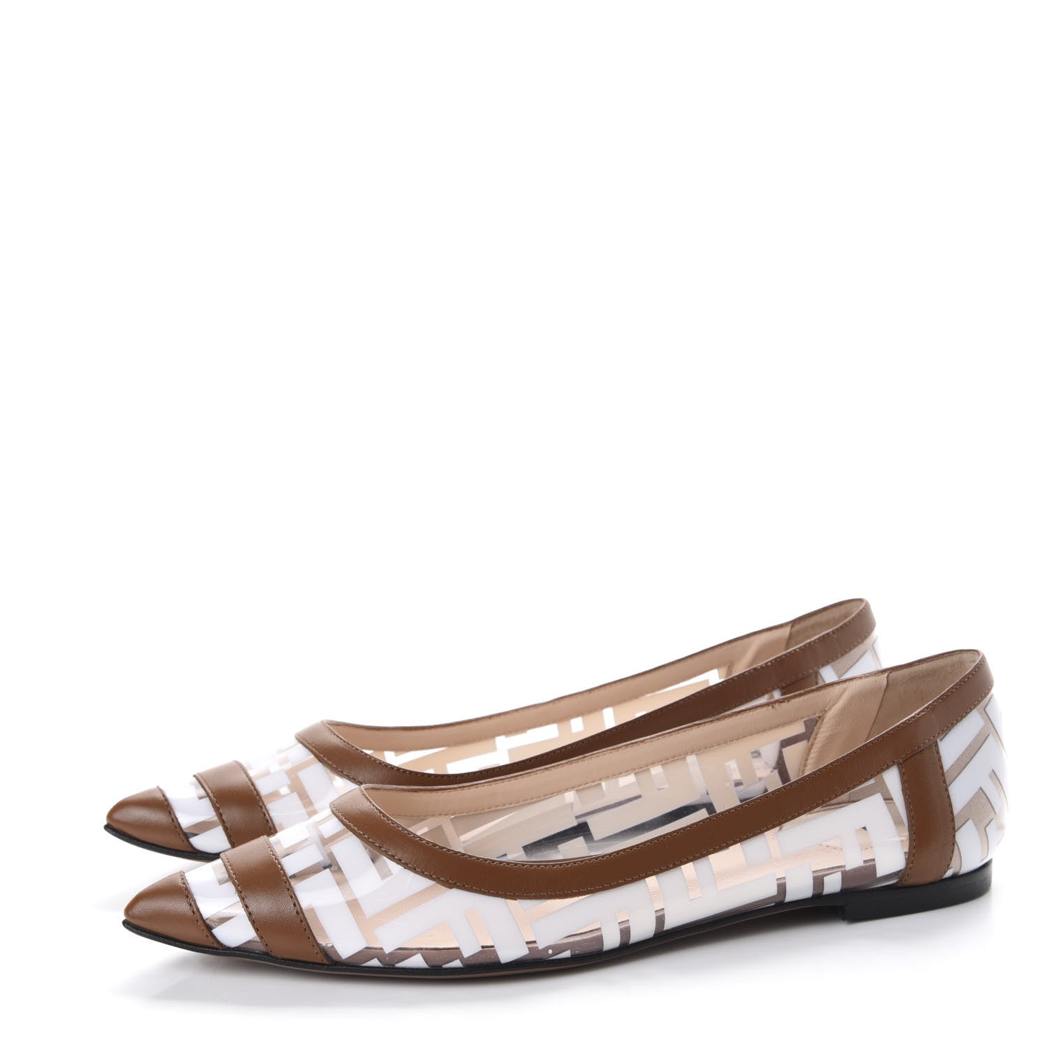 Fendi PVC Calfskin FF Colibri Ballerina Flats 38 White Cuoio 3 of 9