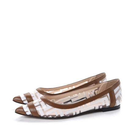 Fendi PVC Calfskin FF Colibri Ballerina Flats 38 White Cuoio 3 of 9