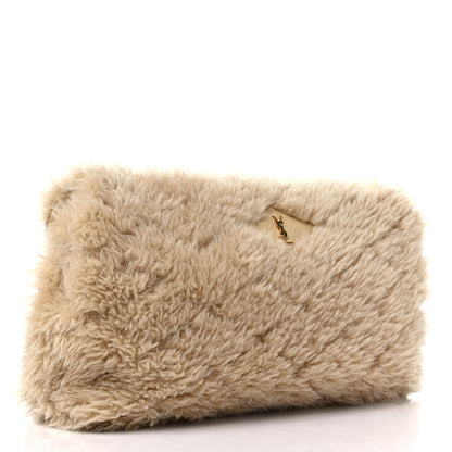 Saint Laurent Shearling Lambskin Quilted Sade Puffer Envelope Clutch Natural Beige 3 of 13