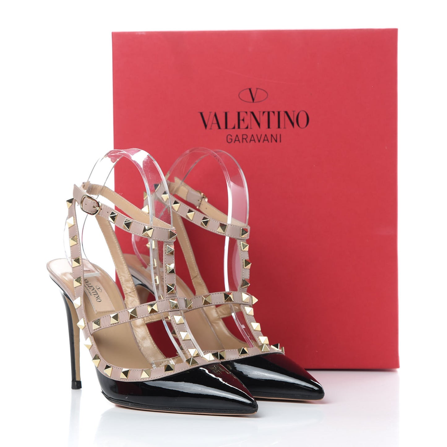 Patent Nappa Rockstud Ankle Strap 100mm Pumps 38.5 Black Poudre