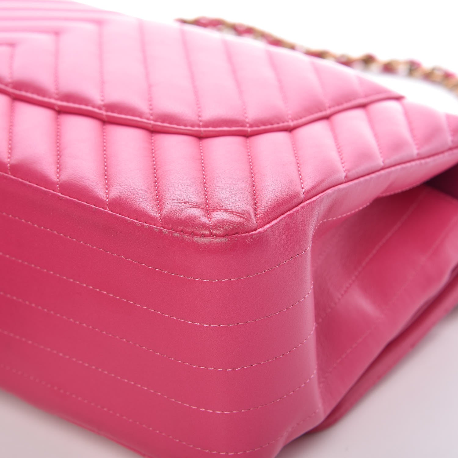 Chanel Lambskin Chevron Quilted Jumbo Double Flap Pink 13 of 17
