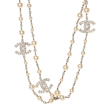 Chanel Pearl Crystal CC Long Necklace Light Gold 1 of 5