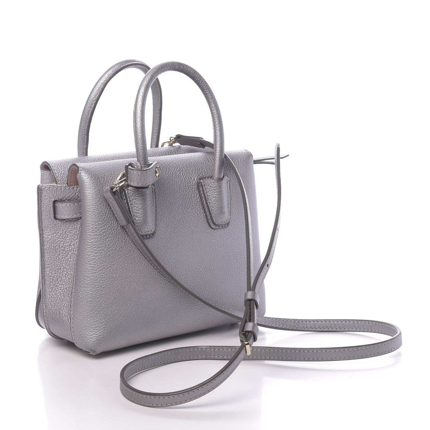 Metallic Grained Calfskin Mini Milla Tote Spike Silver