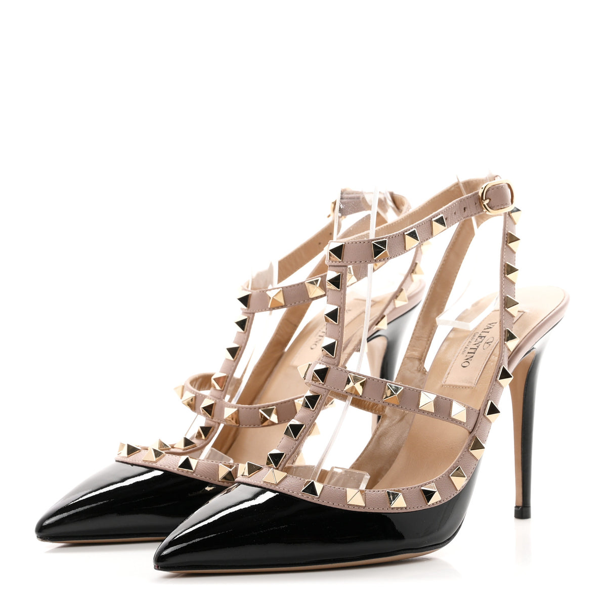 Patent Nappa Rockstud Ankle Strap 100mm Pumps 37 Black Poudre