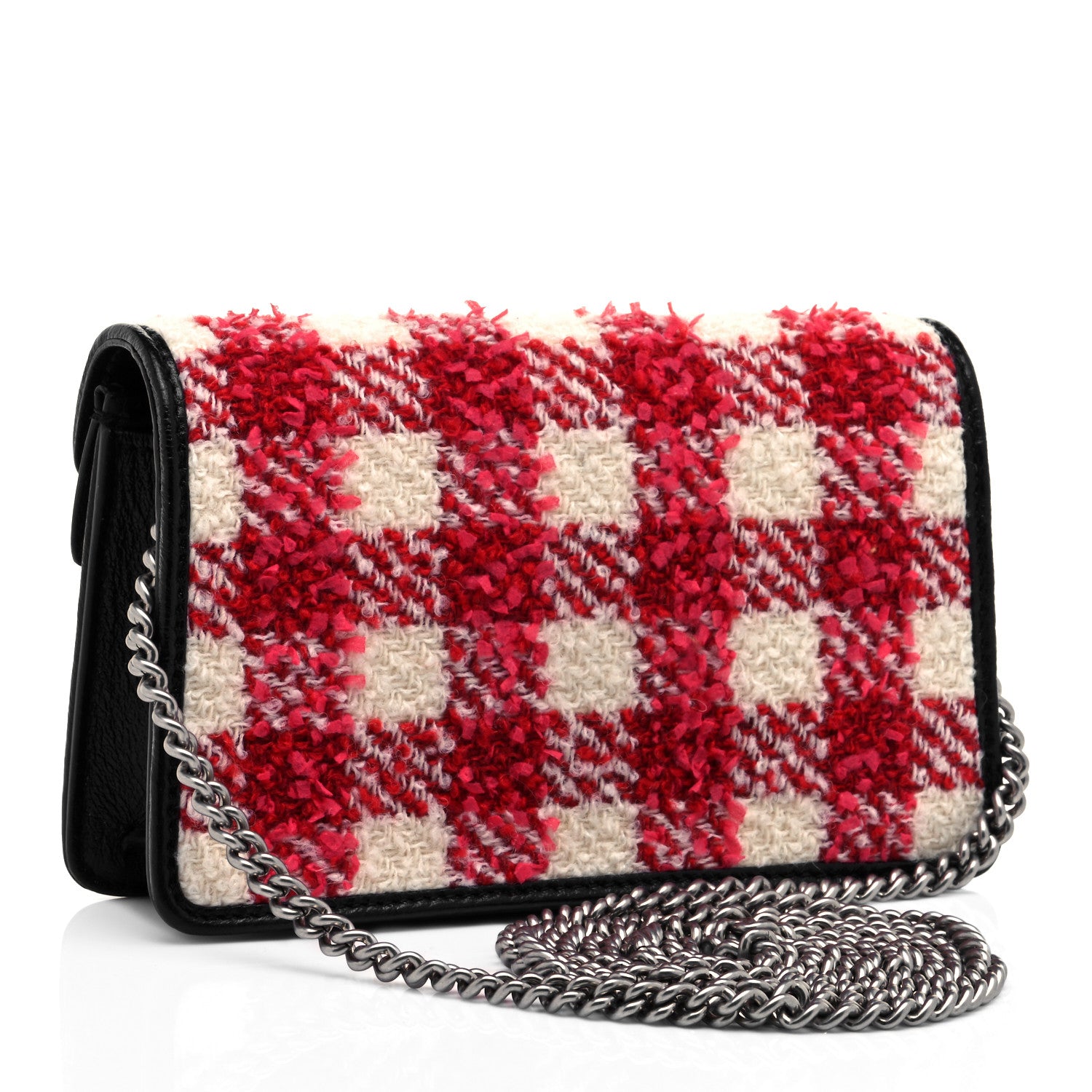 Gucci Tweed Check Super Mini Dionysus Shoulder Bag Black Red 3 of 10