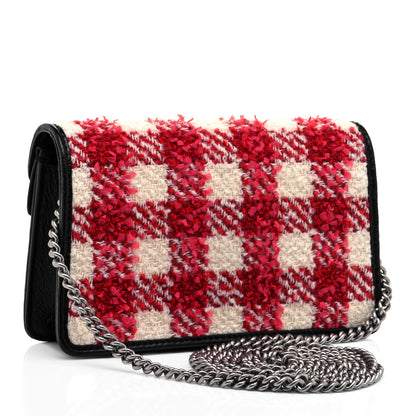 Gucci Tweed Check Super Mini Dionysus Shoulder Bag Black Red 3 of 10