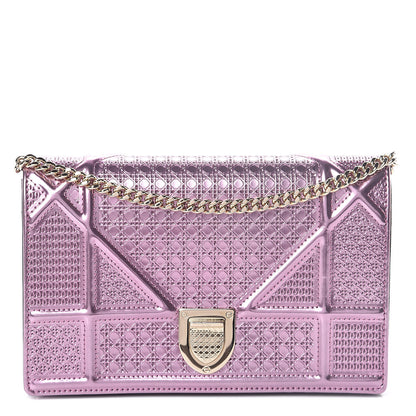 Christian Dior Metallic Patent Micro-Cannage Diorama Wallet on Chain Pouch Pink 1 of 9